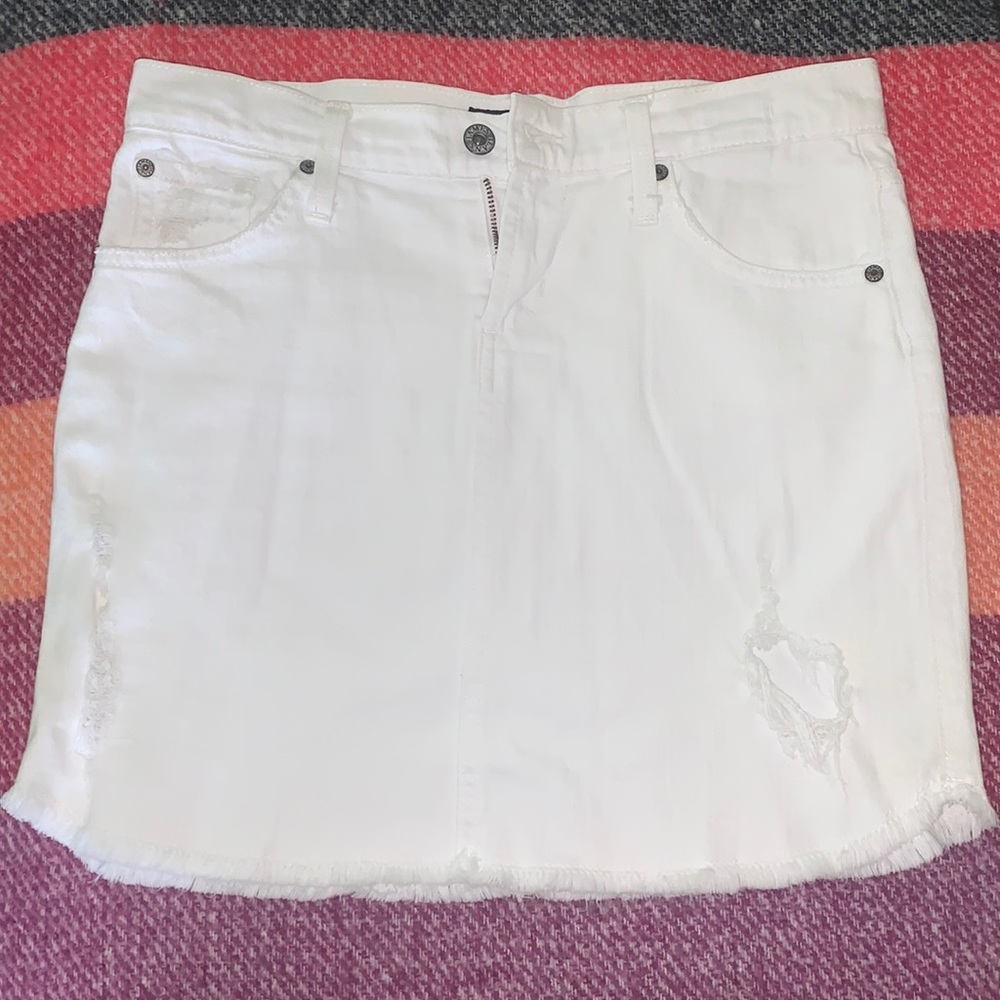White Distressed “Daisy” James Jeans Mini Skirt